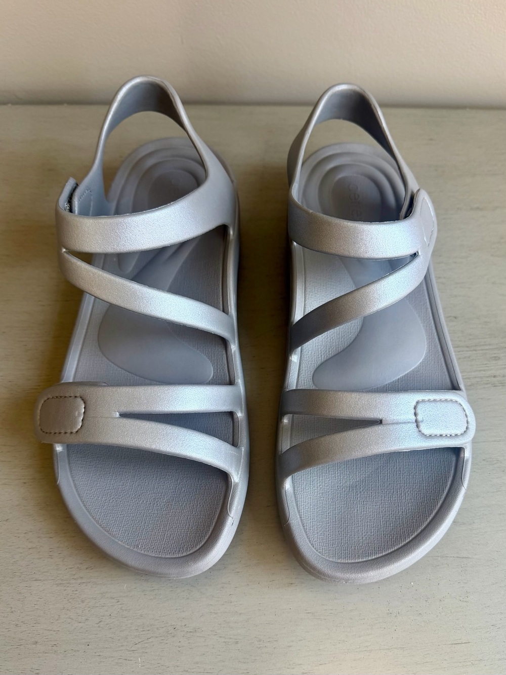 Aetrex Jillian Sport Sandal Womens Sz 10 Adjustable Silver Strappy Comfort Water
